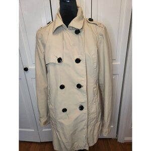 Relativity Tan Short Double Breasted Trench Coat  L Old Money Preppy Spring